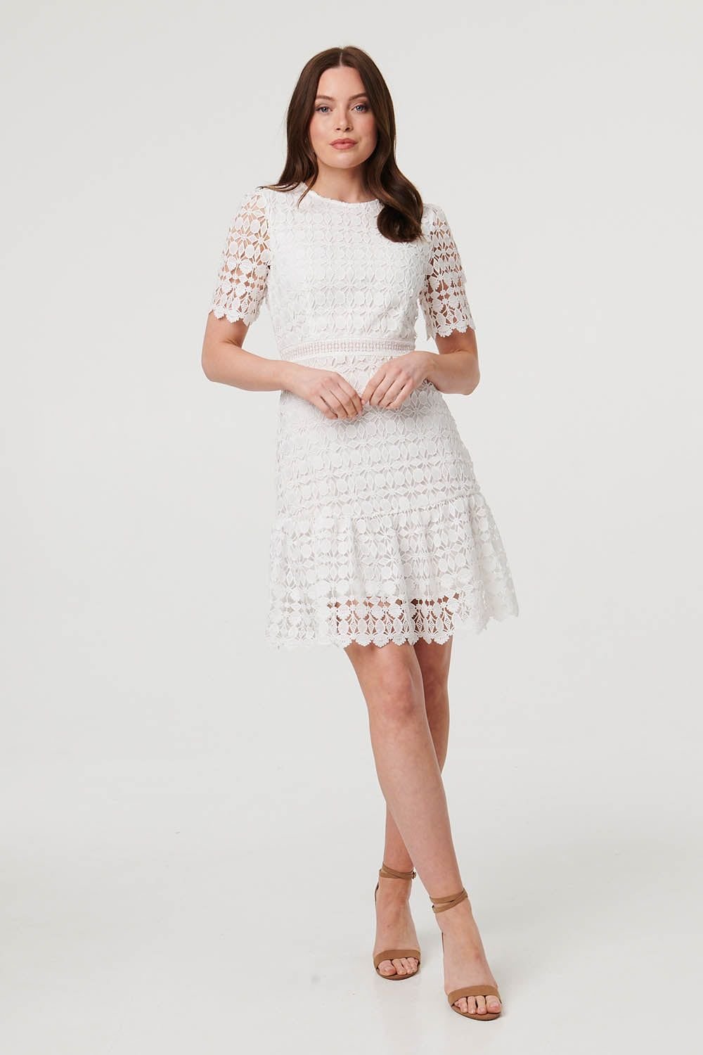 Izabel London Izabel London Women's Semi Sheer Lace Layer Fitted Short Dress in White - 2