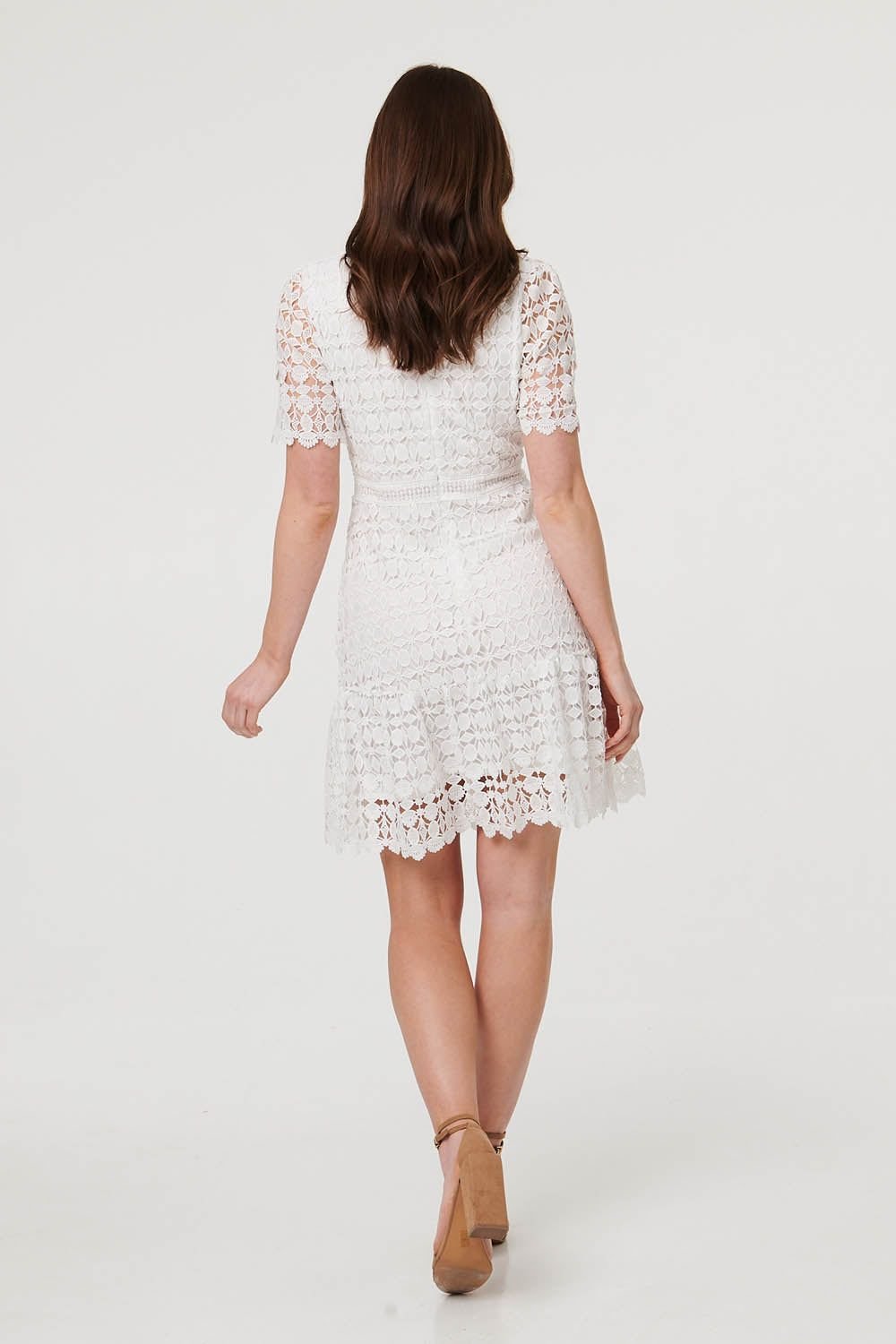 Izabel London Izabel London Women's Semi Sheer Lace Layer Fitted Short Dress in White - 3