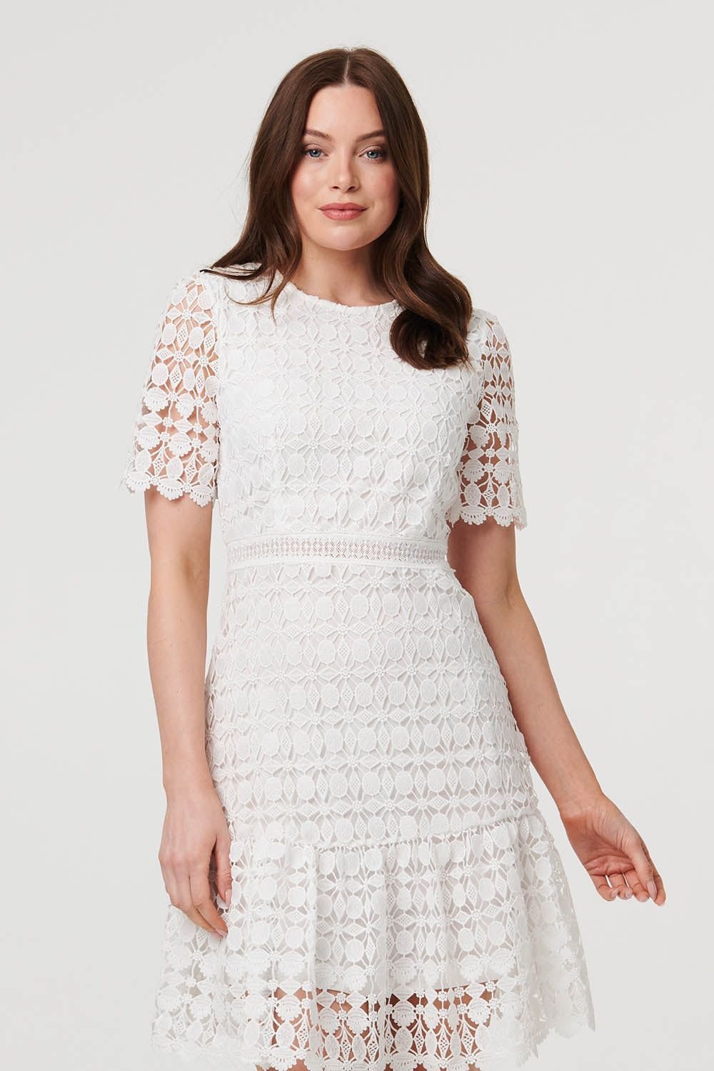 Izabel London Izabel London Women's Semi Sheer Lace Layer Fitted Short Dress in White - 4