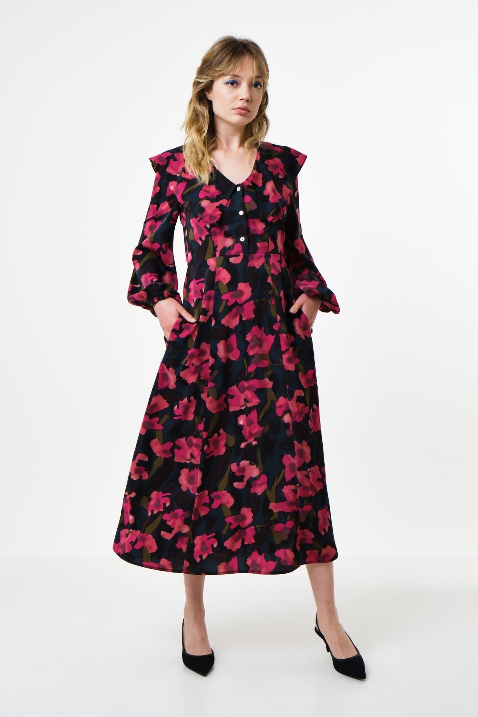 Louche Louche Women's Amada Watermark Floral Print Long Sleeve Midaxi Dress