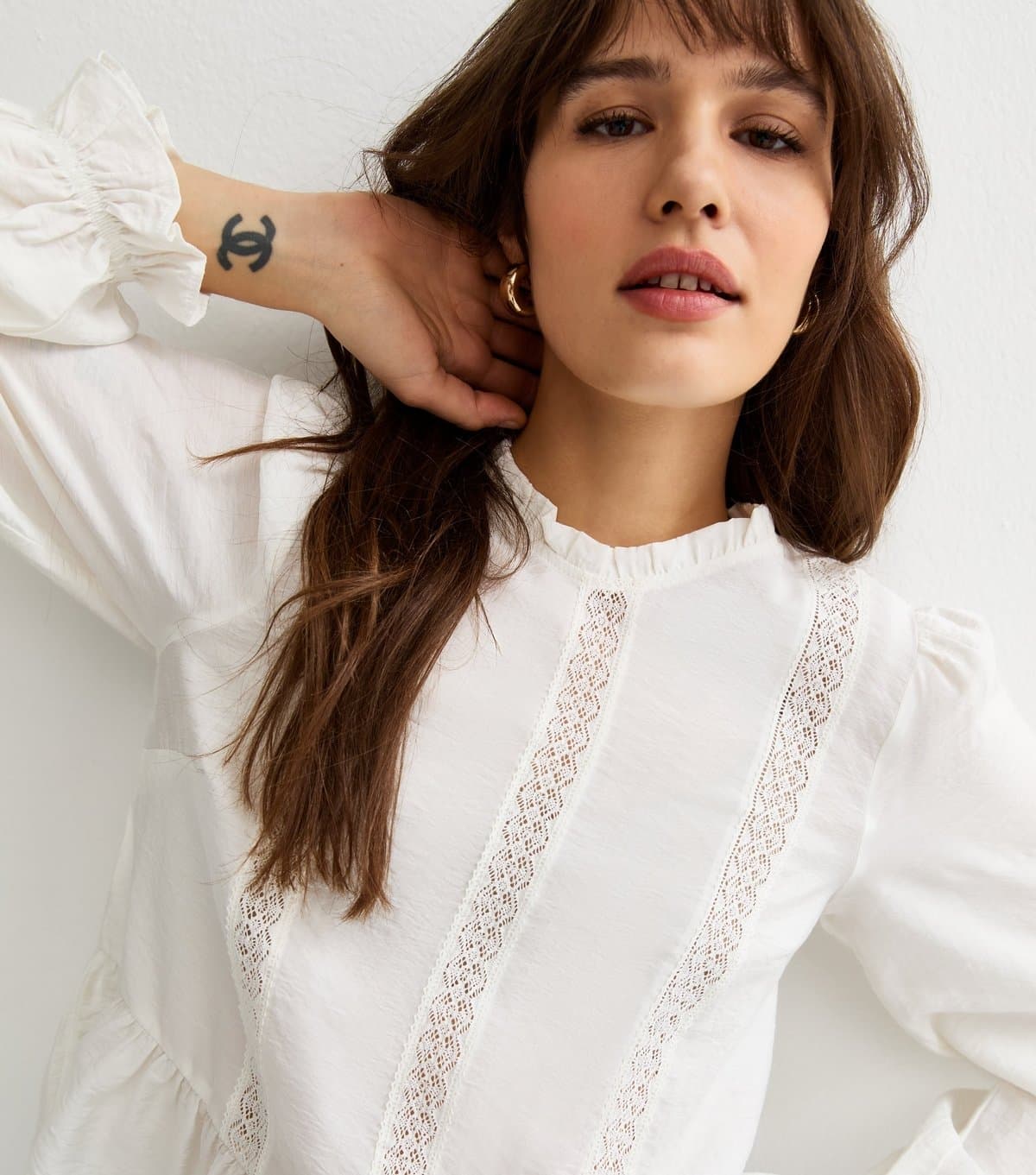 New Look Women's Tall White Lace Insert High Neck Blouse New Look