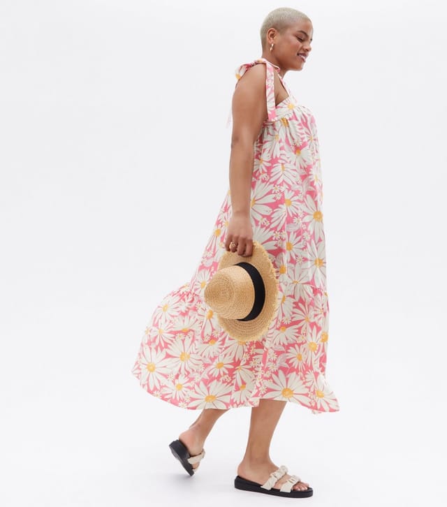 New Look Women's Plus Size Pink Daisy Strappy Midi Smock Dress Curves New Look - 2