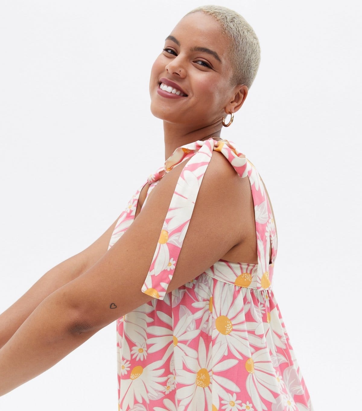 New Look Women's Plus Size Pink Daisy Strappy Midi Smock Dress Curves New Look - 4