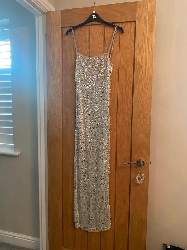 Bershka Silver Sequin Maxi Dress