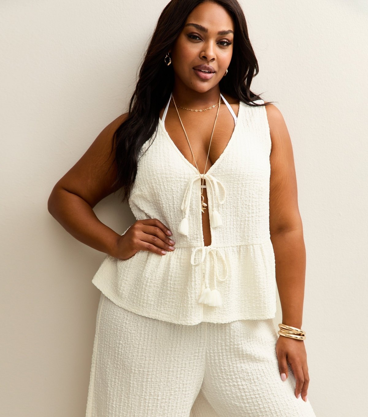 New Look Women's Plus Size Off White Textured Beach Top Curves New Look - 2