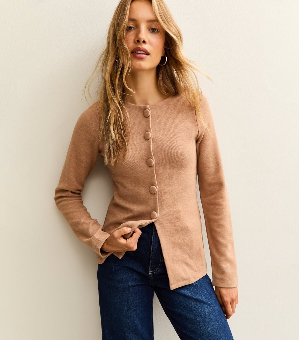 New Look Women's Camel Soft Touch Split Hem Cardigan New Look