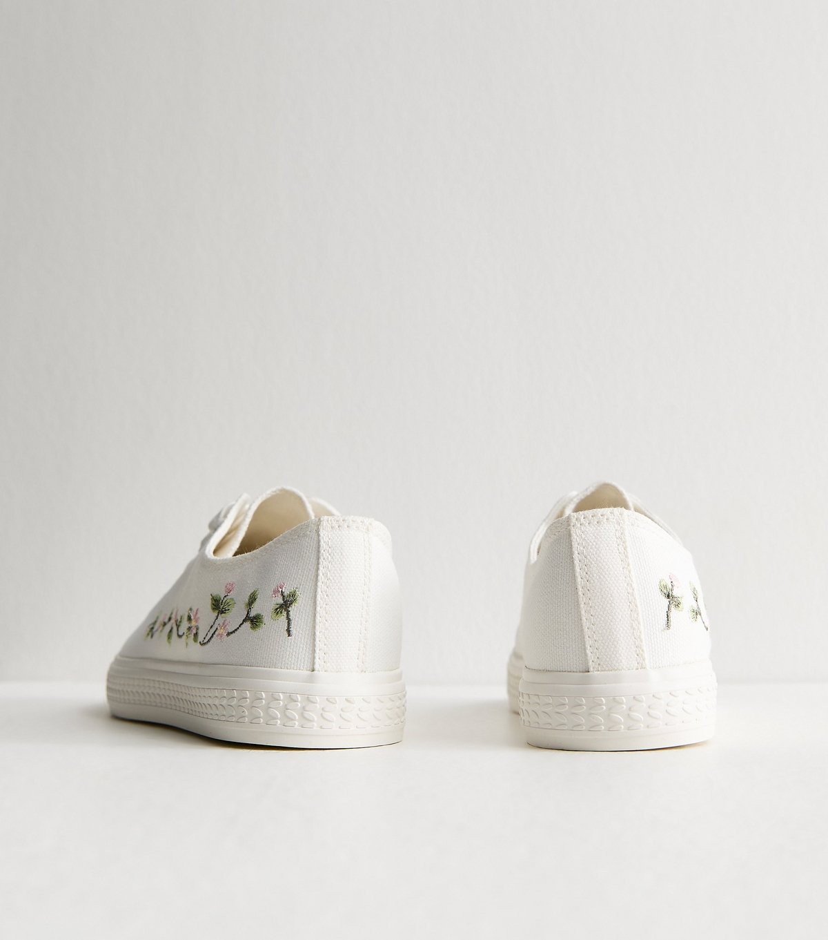 New Look Women's White Woven Floral Embroidered Trainers Vegan New Look - 4