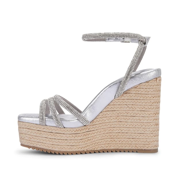 MALOW LONDON MALOW LONDON Women's Ava Wedge Sandals Buckle Strap PU Open Toe Wedge Heel Shoes in Silver - 2