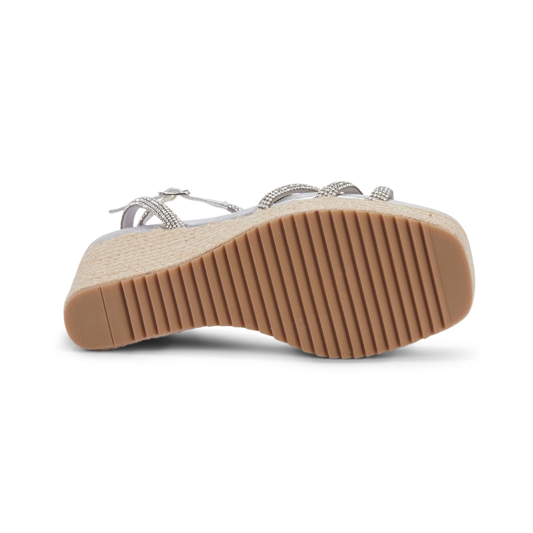 MALOW LONDON MALOW LONDON Women's Ava Wedge Sandals Buckle Strap PU Open Toe Wedge Heel Shoes in Silver - 4