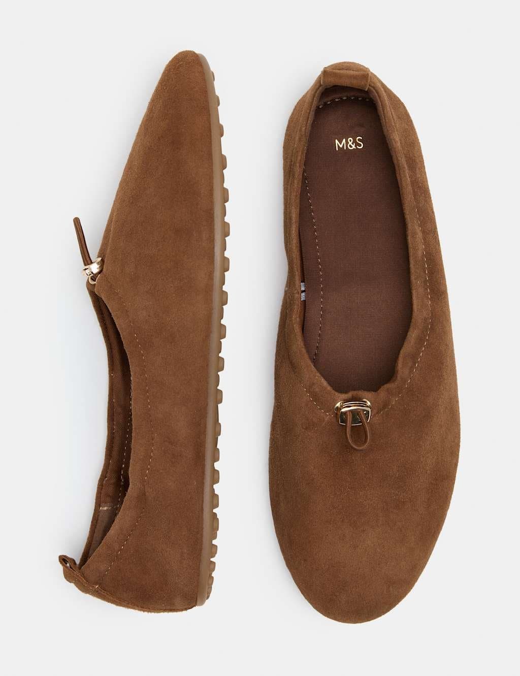Marks & Spencer M&S Suede Toggle Cord Flat Ballet Pumps Tan