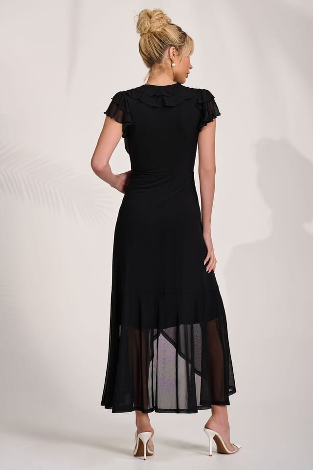 Jolie Moi Jolie Moi Women's Ruffled Mesh Maxi Dress in Black - 2