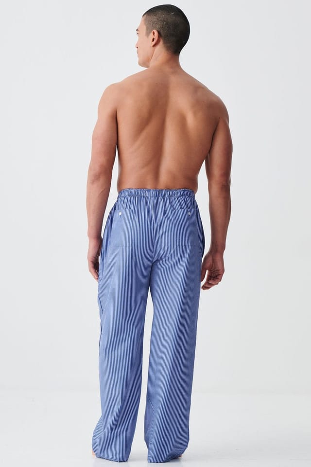 British Boxers British Boxers Men's "Stowe Prussian Blue & White Stripe" Crisp Cotton Pyjama Trousers in Navy - 3