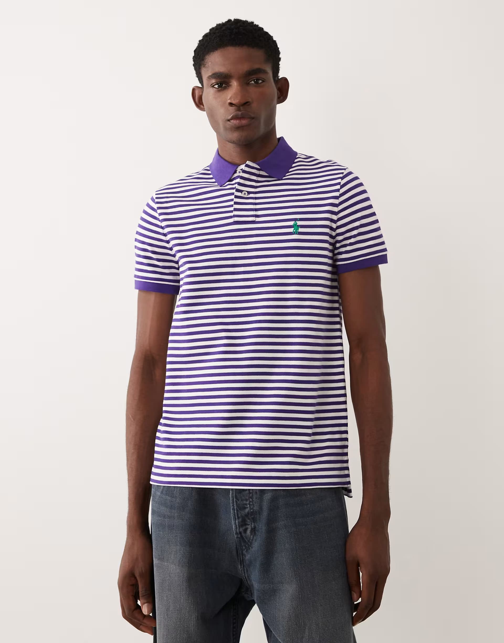 ASOS Polo Ralph Lauren icon logo custom slim fit striped pique polo shirt in purple