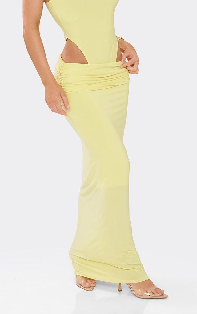 EGO Low Waisted Maxi Skirt In Lemon Slinky, Women's Size UK 6 - 2