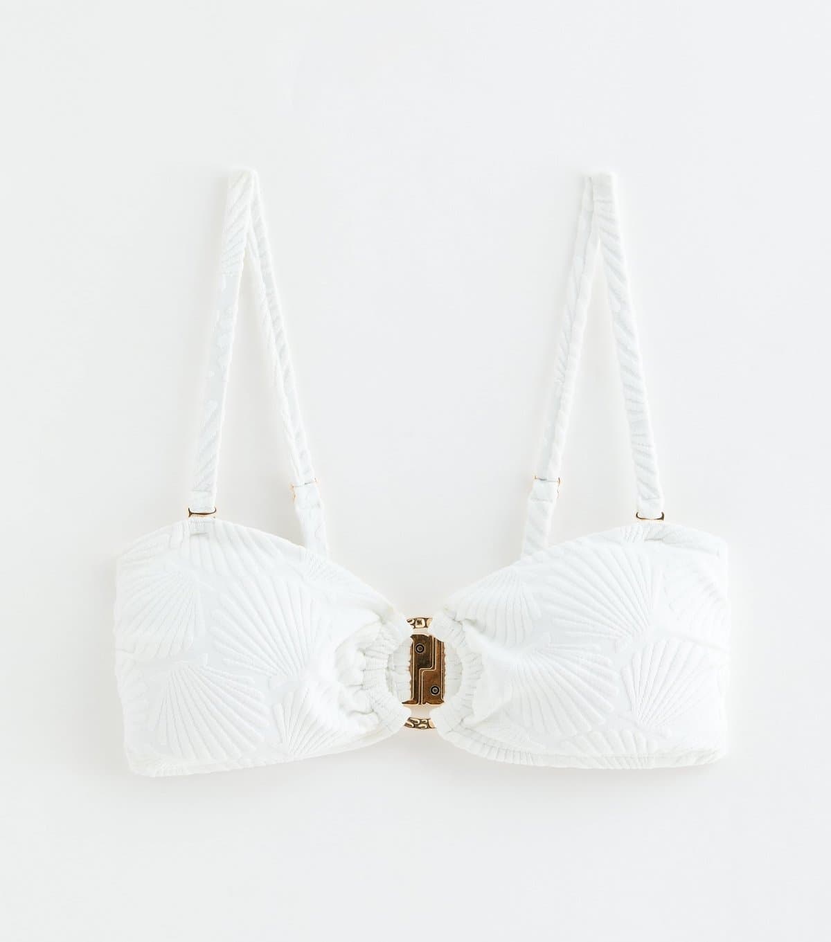 New Look Women's White Shell Jacquard Bandeau Bikini Top New Look