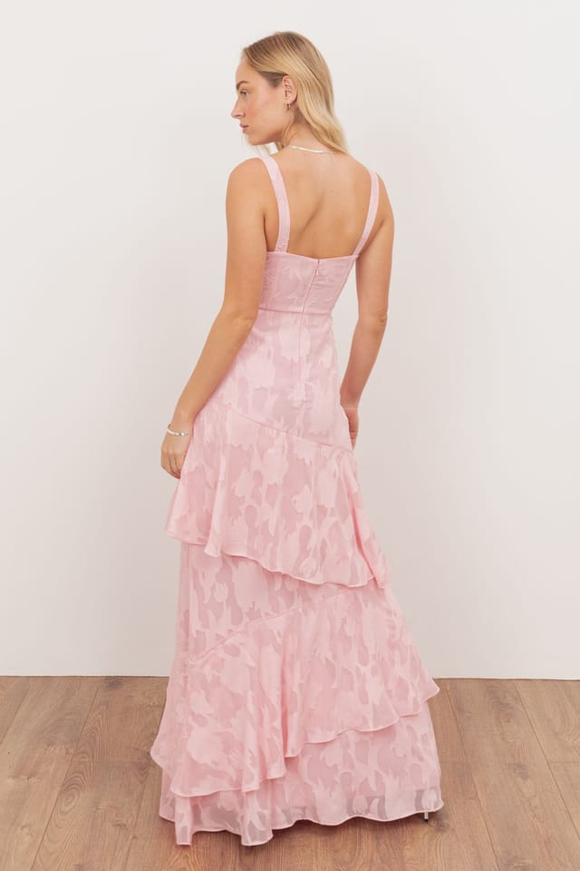 Anaya with Love Anaya with Love Women's Floral Burnout Strappy Asymmetric Ruffle Maxi Dress in Light Pink - 2