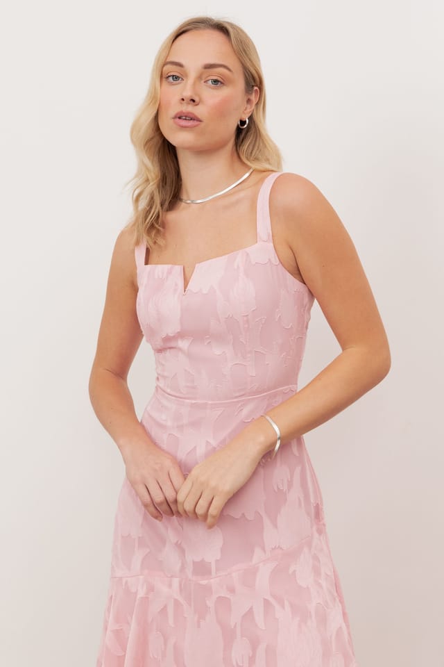 Anaya with Love Anaya with Love Women's Floral Burnout Strappy Asymmetric Ruffle Maxi Dress in Light Pink - 3