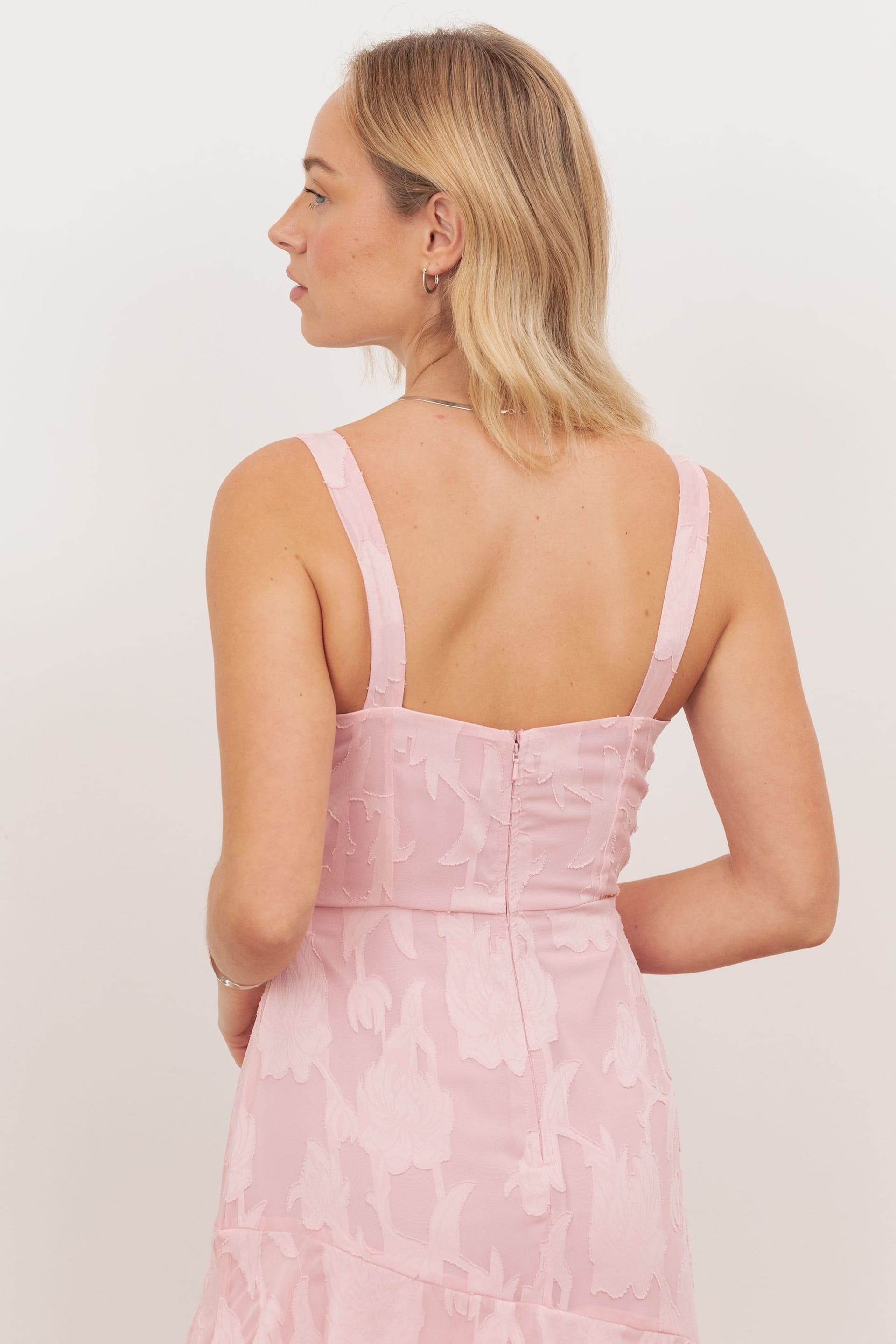 Anaya with Love Anaya with Love Women's Floral Burnout Strappy Asymmetric Ruffle Maxi Dress in Light Pink - 4