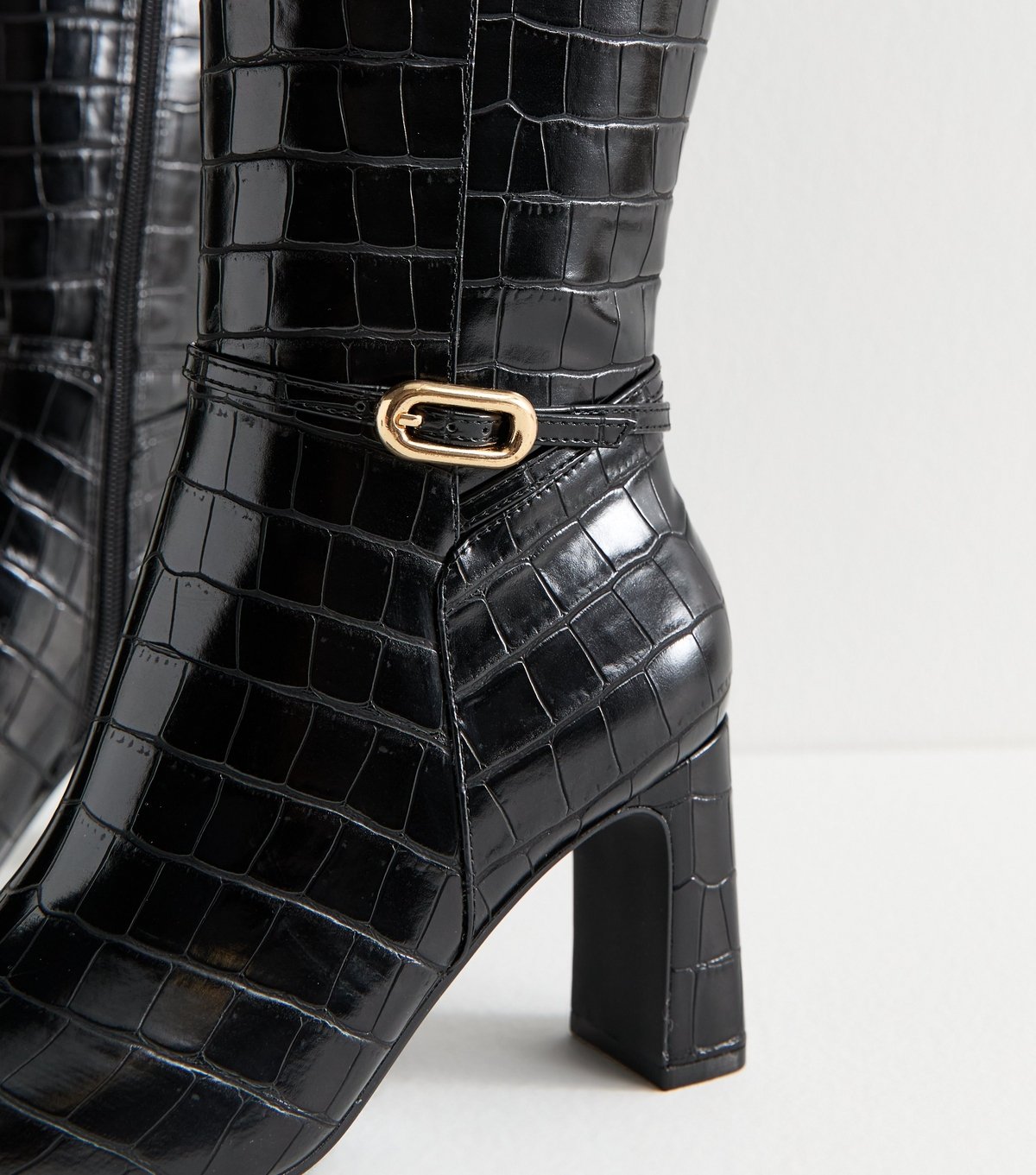 New Look Women's Black Snakeskin Effect Faux Leather Knee High Boots Vegan New Look - 3