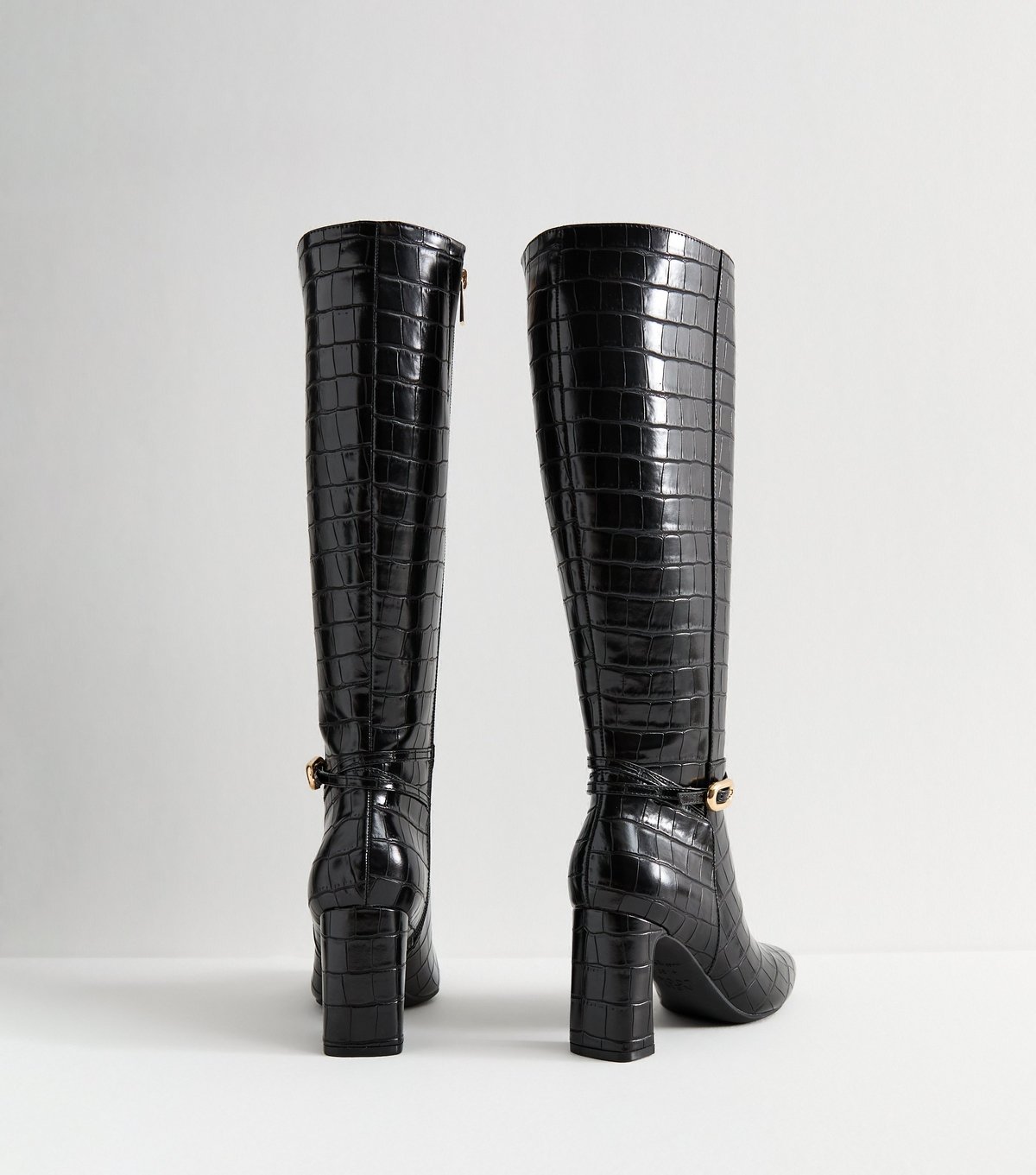New Look Women's Black Snakeskin Effect Faux Leather Knee High Boots Vegan New Look - 4