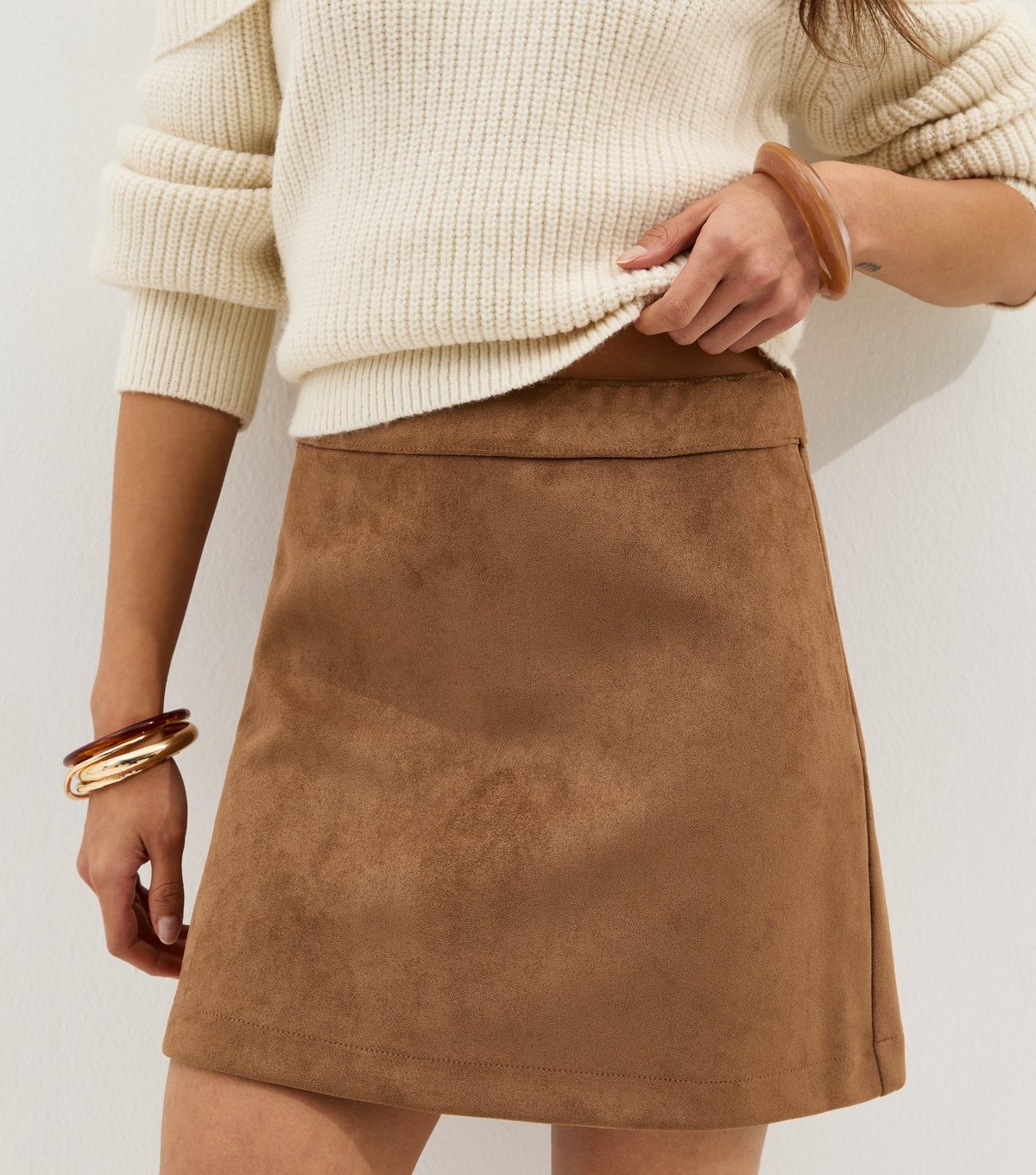 New Look Women's Tan Faux Suede A-line Mini Skirt New Look - 2