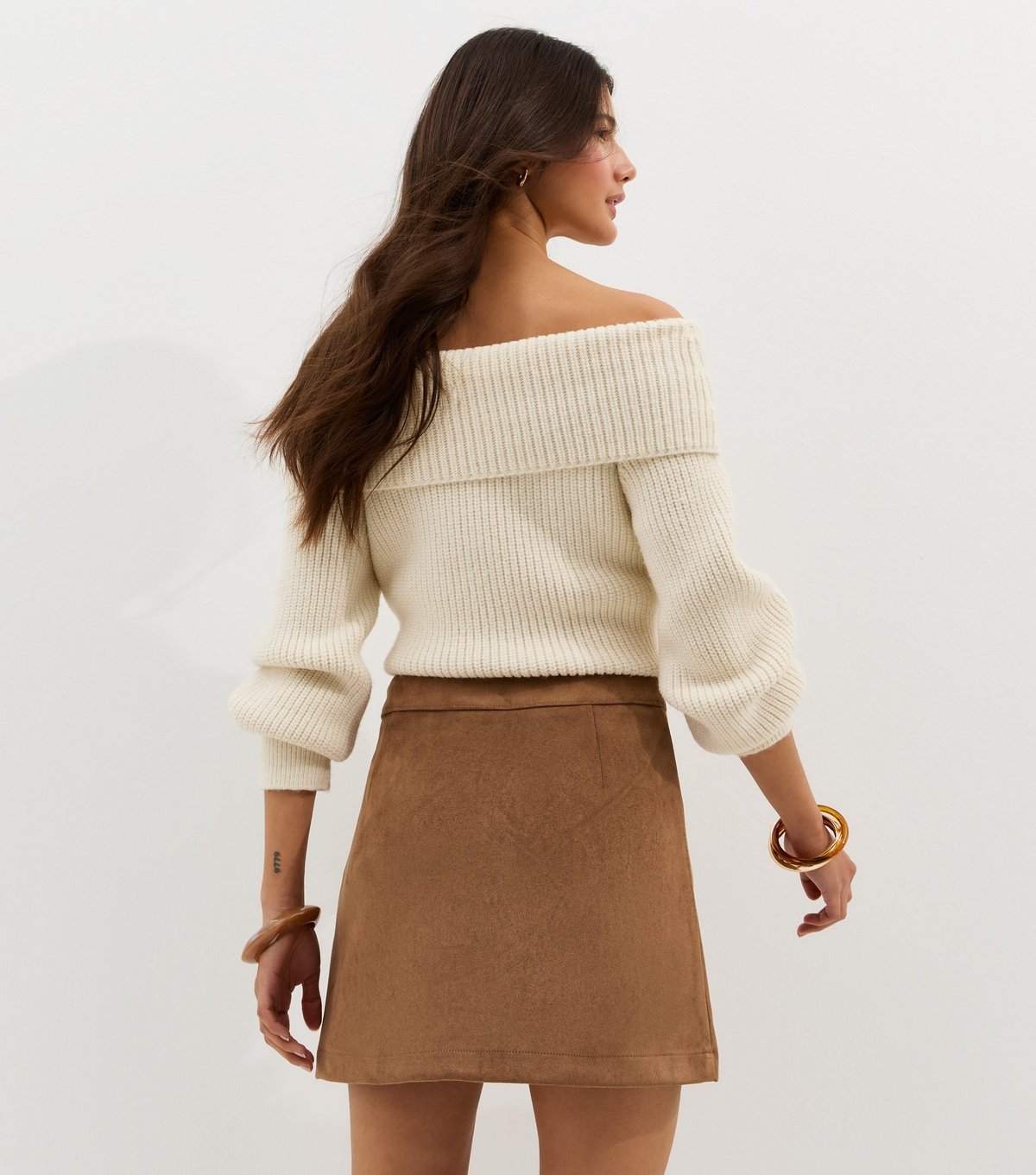 New Look Women's Tan Faux Suede A-line Mini Skirt New Look - 4