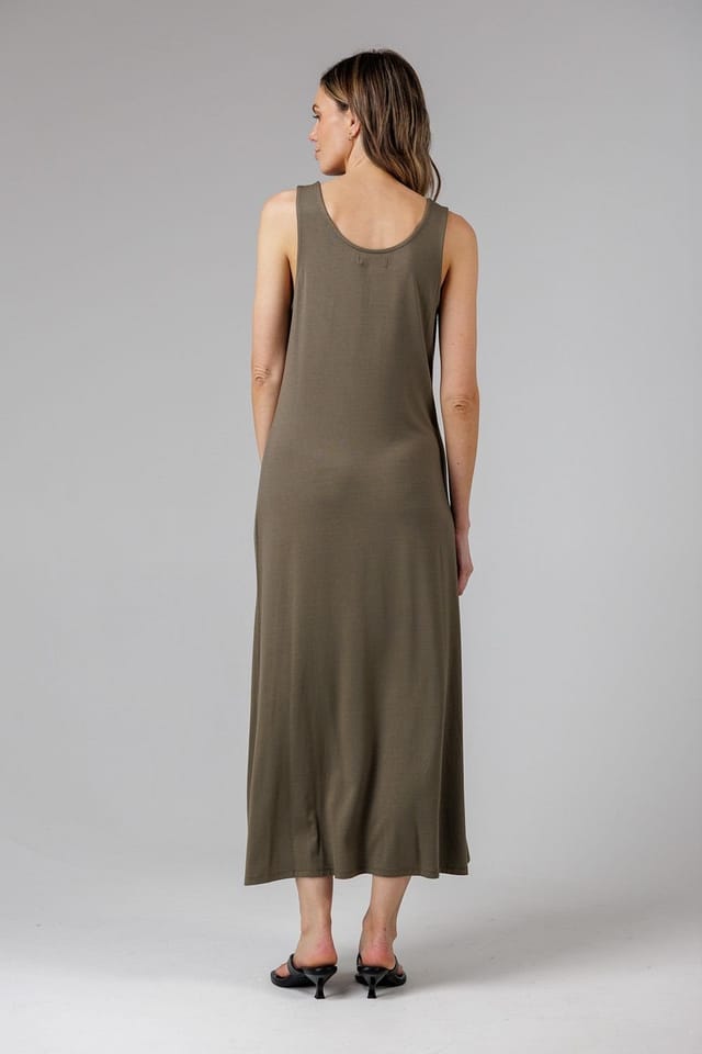 French Connection French Connection Women's Sleeveless Scoop Neck Flowy Maxi Dress in Khaki - 2
