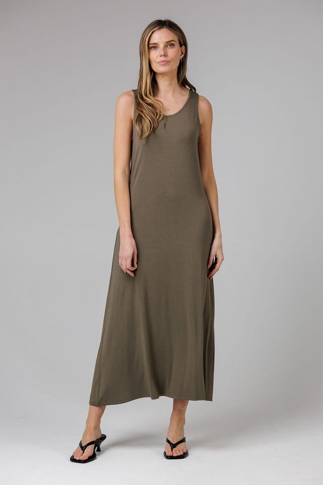 French Connection French Connection Women's Sleeveless Scoop Neck Flowy Maxi Dress in Khaki - 3
