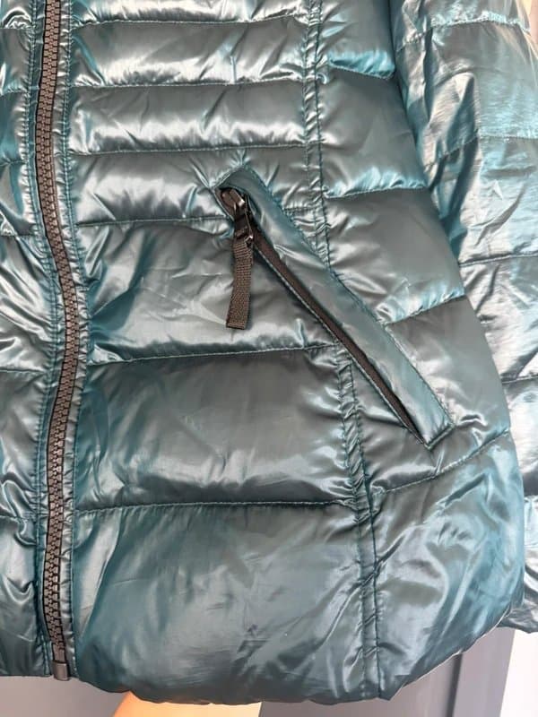 Andrew Marc 650 Fill Down Puffer Jacket – Teal – Detachable Hood – UK 8–
