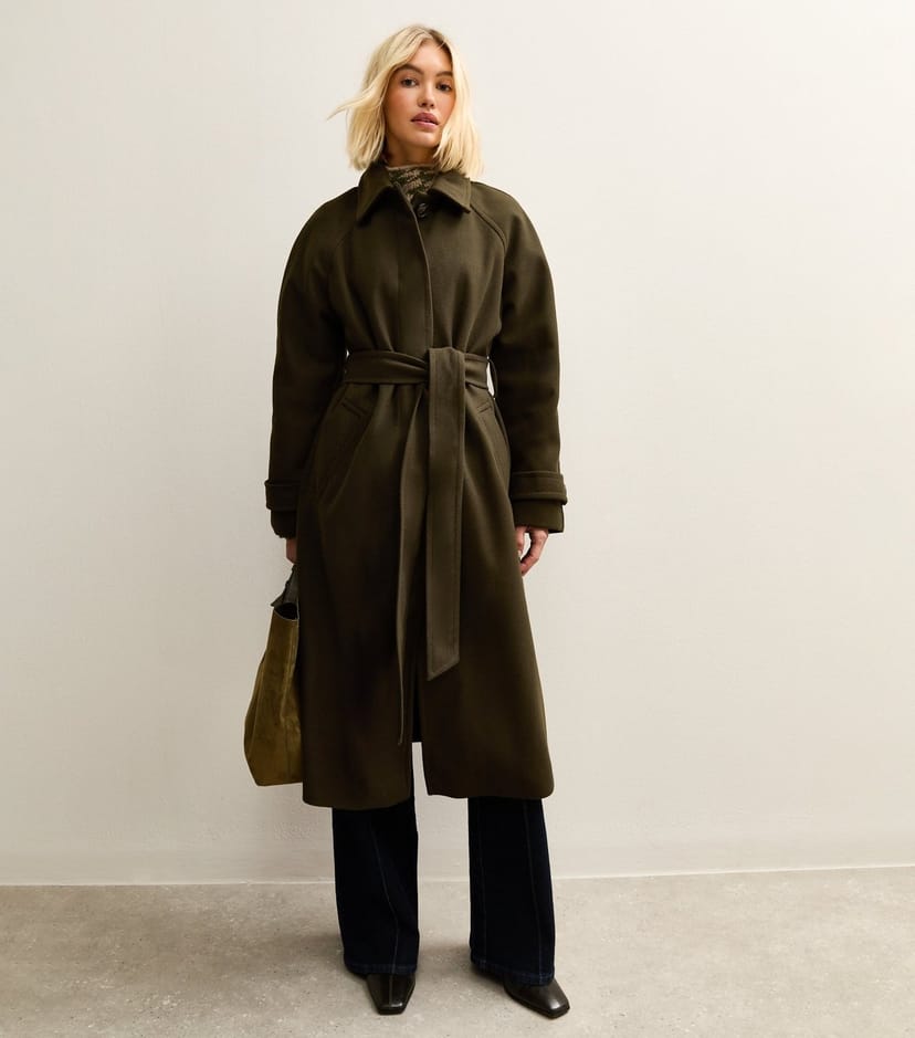 New Look Women's Khaki Button Front Belted Midi Coat New Look - 1