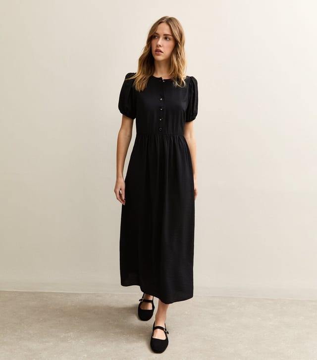 New Look Women's Black Button Front Short Sleeve Midi Dress New Look - 2