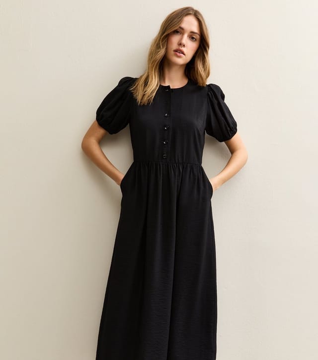 New Look Women's Black Button Front Short Sleeve Midi Dress New Look - 3