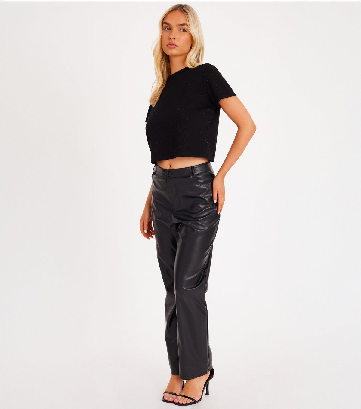 Quiz Women's Black Diamante Embellished Cropped T-Shirt Quiz New Look - 2