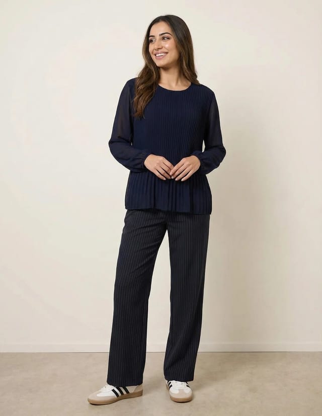 Blue Vanilla Long Sleeve Pleated Top - 2