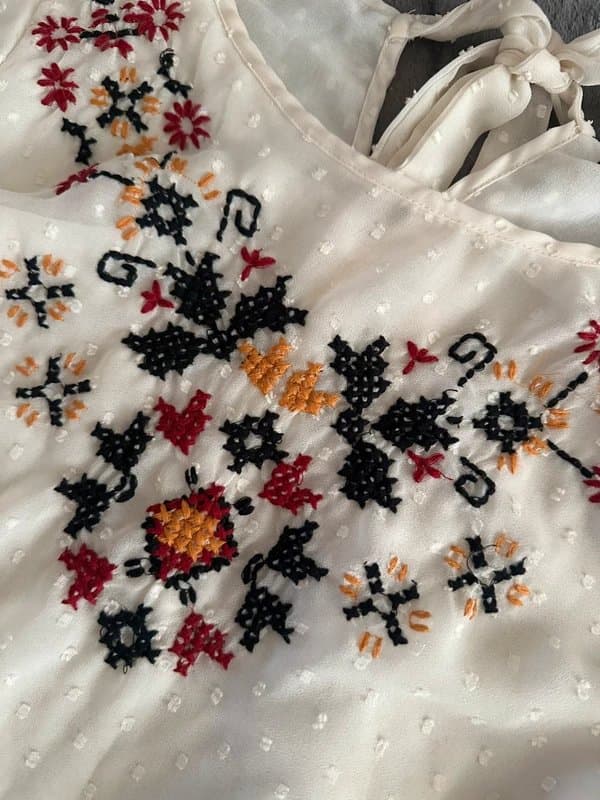 New Look white mosaic embroidered blouse with sheer sleeves