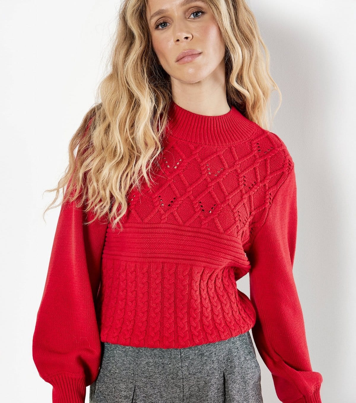 Apricot Women's Red Multicable Mock Neck Jumper Apricot New Look - 4