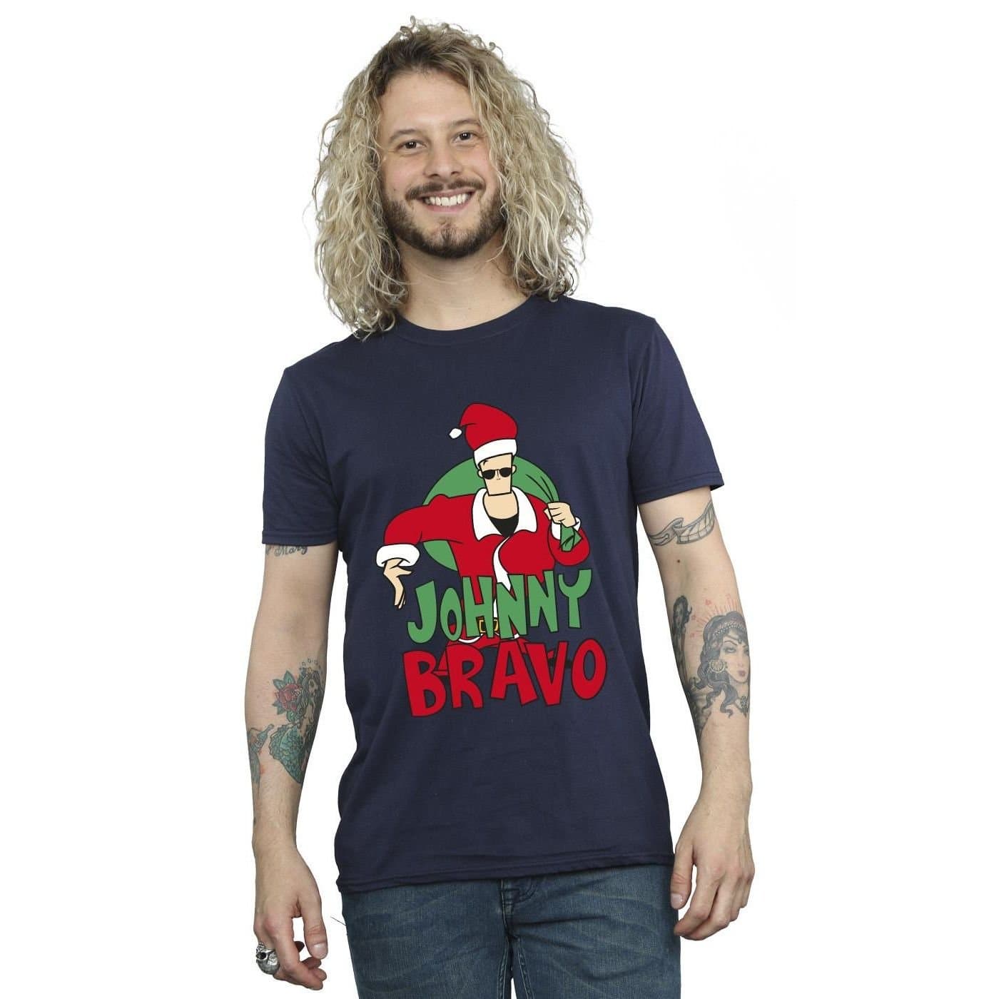 Johnny Bravo Johnny Bravo Men's Johnny Christmas T-Shirt in Navy