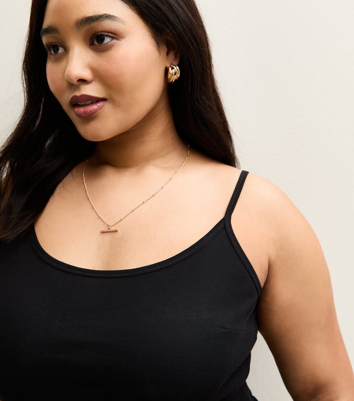 New Look Women's Plus Size Black Cotton Adjustable Cami Top Curves New Look