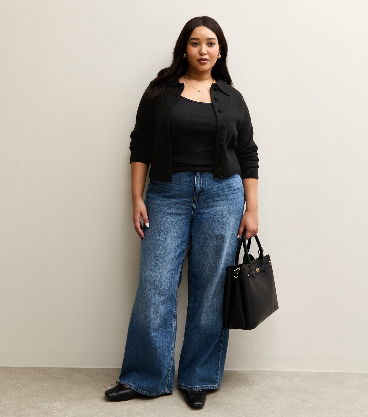 New Look Women's Plus Size Black Cotton Adjustable Cami Top Curves New Look - 2