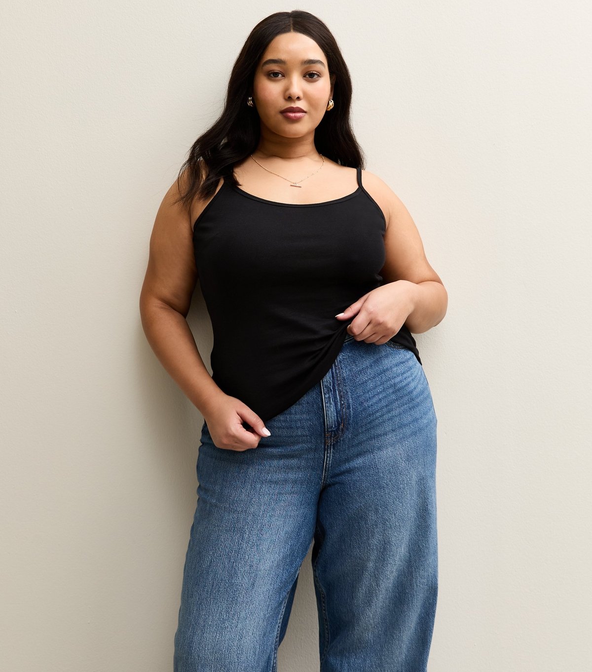 New Look Women's Plus Size Black Cotton Adjustable Cami Top Curves New Look - 3