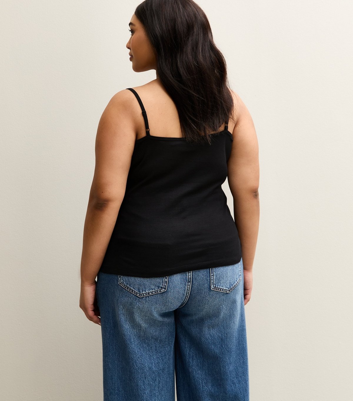 New Look Women's Plus Size Black Cotton Adjustable Cami Top Curves New Look - 4