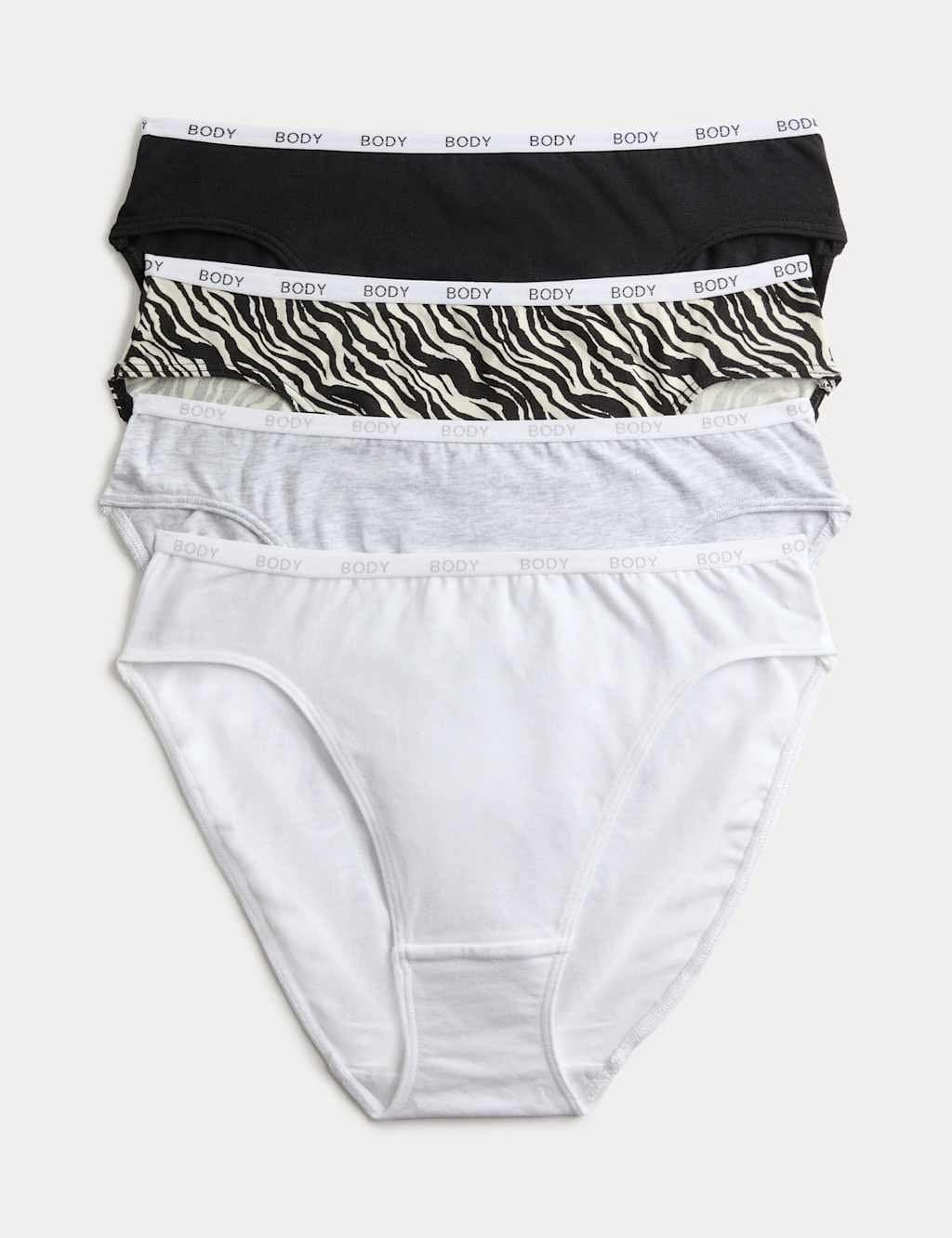 Marks & Spencer M&S 4pk Cotton Rich High Leg Knickers Black Mix