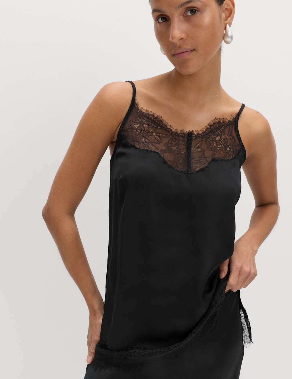 Marks & Spencer M&S Lace Detail V-Neck Cami Top Black