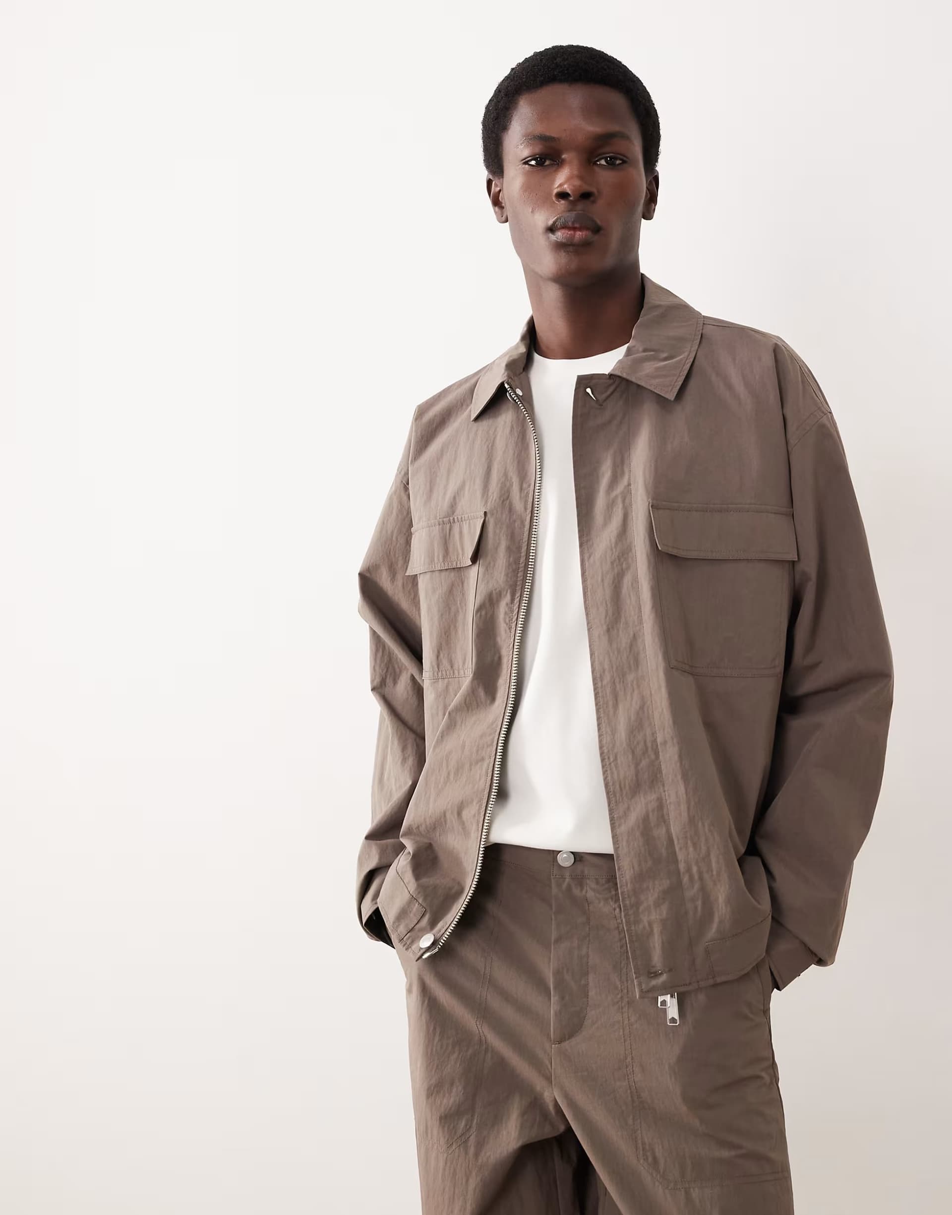 ASOS ASOS COLLECTIVE co-ord cotton nylon shacket blend in brown