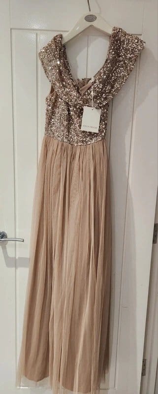 ASOS Blush Taupe Sequin Bridesmaid Dress Size 14