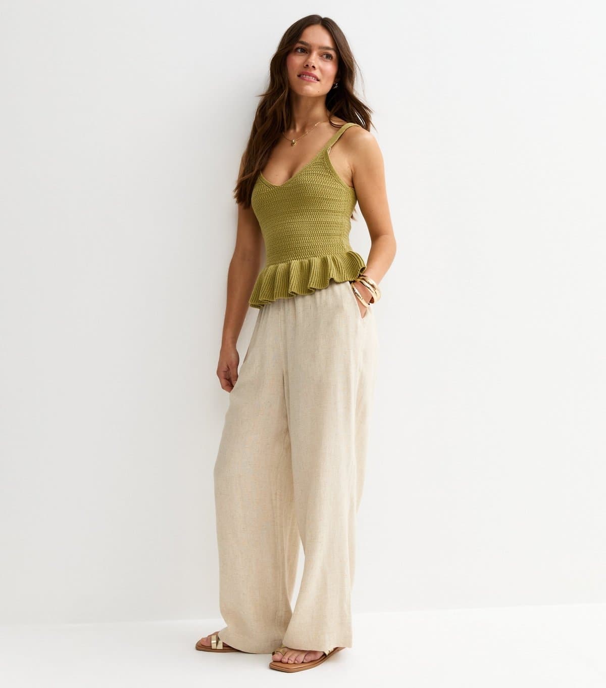 New Look Women's Petite Stone Wide Leg Trousers New Look