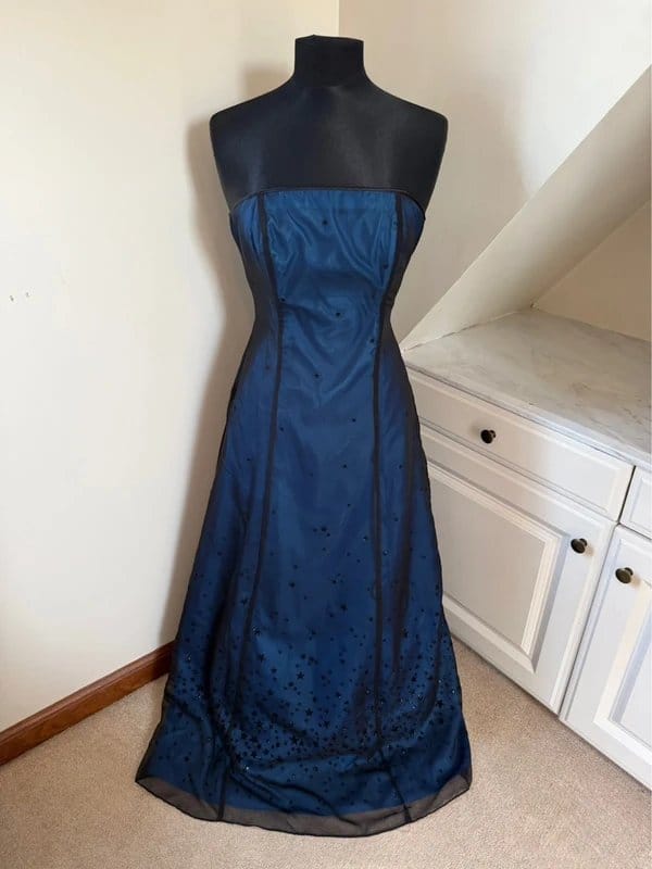 Morgan & Co Blue Black Gothic Star Evening Prom Dress Size 6/8