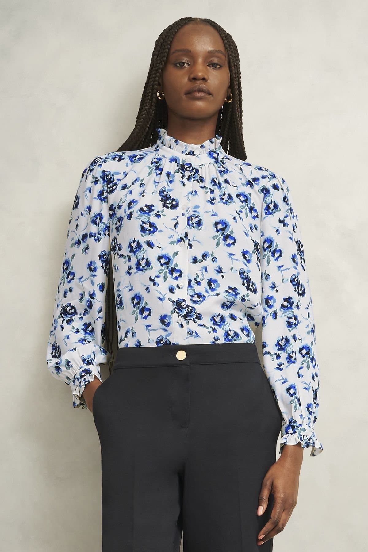 Hobbs London Hobbs London Ivory Floral Blouse with Blouson Sleeves