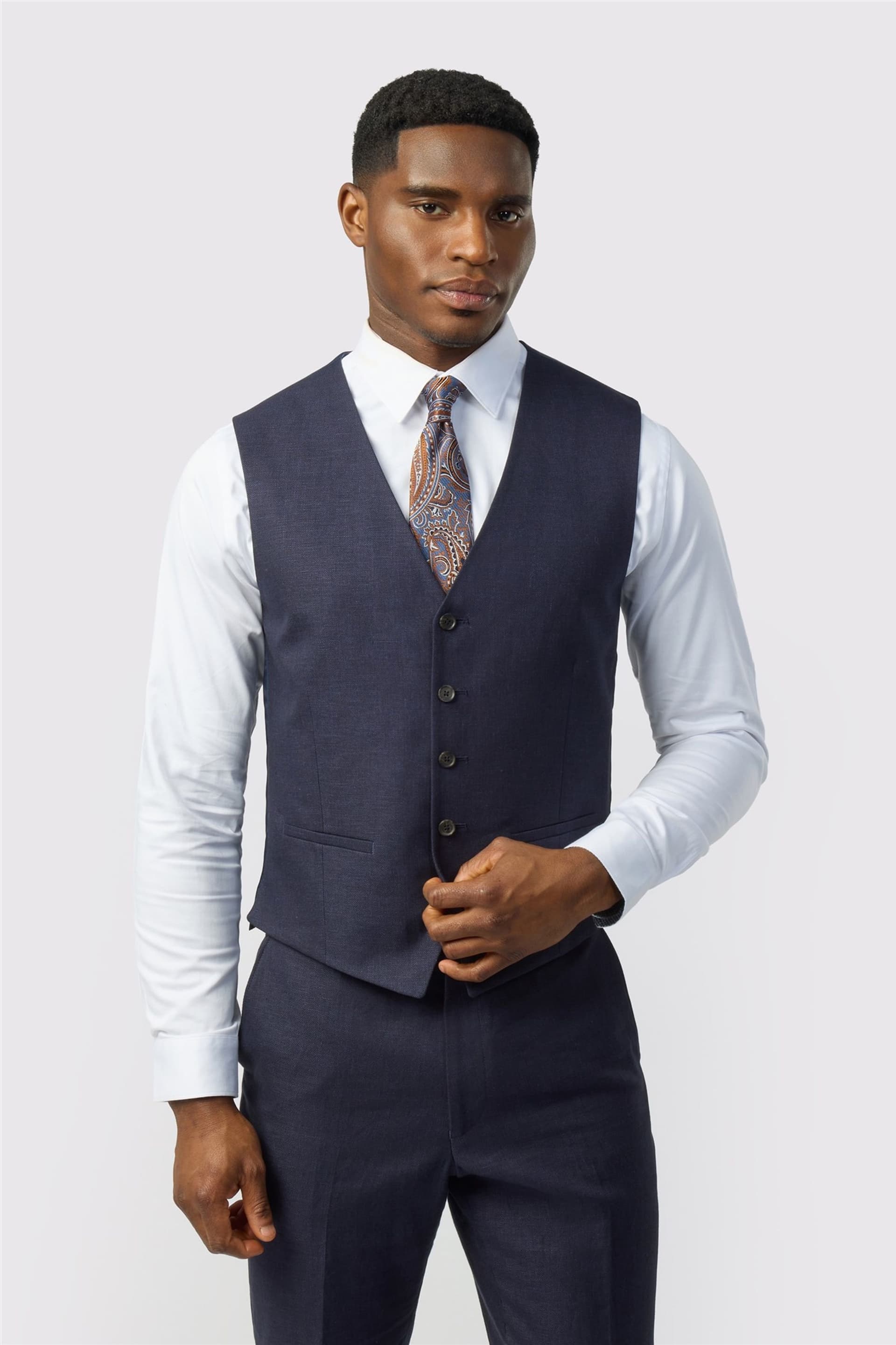 Ted Baker Ted Baker Men's Single Breasted Five Button Tailored Waistcoat in Dark Blue