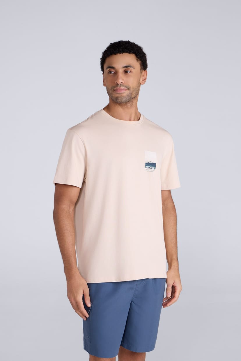Animal Animal Men's 'Chase' Graphic Cotton Casual Short Sleeve Lightweight Top in Cream - 1